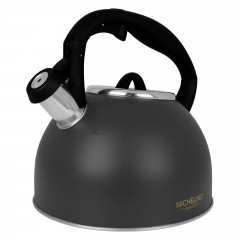 Michelino Wasserkessel Flotenkessel 2,5 Liter mit Farbwahl, Edelstahl, Wasserkocher Kessel Pfeifenkessel Teekocher Kaffeekessel Tee Kaffee Grau Чайник Michelino, чайник со свистком, 2,5 литра с выбором цвета, нержавеющая сталь, чайник, чайник со свистком,
