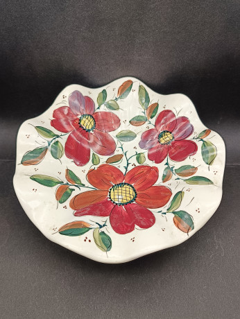 Фруктовница винтажная на ножке, с ярким цветочным декором, керамика, 23.5 см, Италия, 1970-80гг.