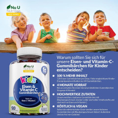 Nu U Nutrition Kids Iron + Vitamin C Детские витамины с железом и витамином C, для энергии и иммунитета, вкус черники, с 5 лет, 120 шт