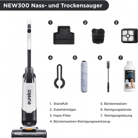 Eureka! Eureka! Akku-Hand-und Stielstaubsauger Ideal fur Hartboden, Teppiche, Tierhaare, 550,00 W, beutellos, mit Doppeltank und Selbstreinigung Ideal fur Haustiere und Familie Эврика! Беспроводной ручной пылесос, идеально подходит для твердых полов, ков