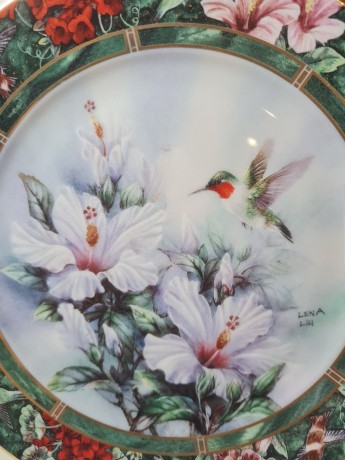 W.L.George Fine China by Lena Liu Яркая декоративная тарелка "Колибри", 20см, Германия, 1960-70гг.