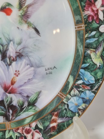 W.L.George Fine China by Lena Liu Яркая декоративная тарелка "Колибри", 20см, Германия, 1960-70гг.