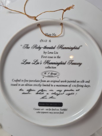 W.L.George Fine China by Lena Liu Яркая декоративная тарелка "Колибри", 20см, Германия, 1960-70гг.