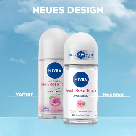 NIVEA Fresh Rose Touch Anti-Transpirant Roll-On, 50 ml, Нивеа Антиперспирант ролик, аромат розы, формула INFINIFRESH, 72ч защита, 50 мл