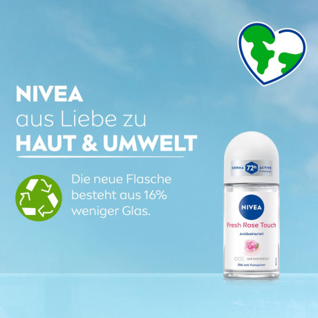 NIVEA Fresh Rose Touch Anti-Transpirant Roll-On, 50 ml, Нивеа Антиперспирант ролик, аромат розы, формула INFINIFRESH, 72ч защита, 50 мл
