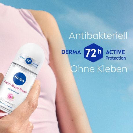NIVEA Fresh Rose Touch Anti-Transpirant Roll-On, 50 ml, Нивеа Антиперспирант ролик, аромат розы, формула INFINIFRESH, 72ч защита, 50 мл