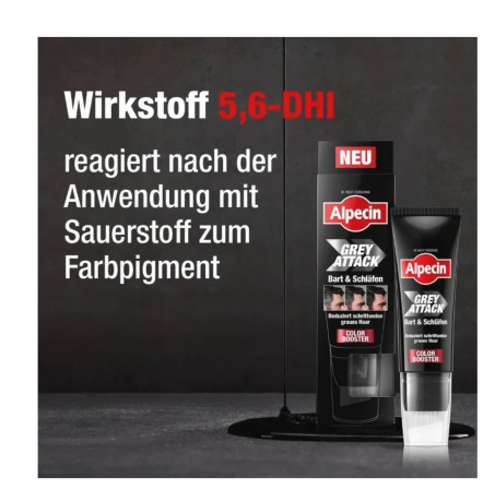 Alpecin Shampoo Grey Attack Bart & Schlafen Color Booster, 50 ml, оттеночный шампунь для бороды и висков для мужчин (Германия), 50 мл, постепенное закрашивание седины, натуральный тёмный оттенок, без силиконов