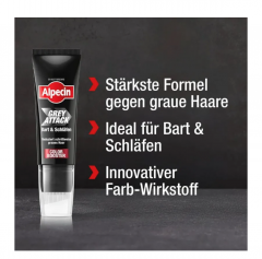 Alpecin Shampoo Grey Attack Bart &amp; Schlafen Color Booster, 50 ml, оттеночный шампунь для бороды и висков для мужчин (Германия), 50 мл, постепенное закрашивание седины, натуральный тёмный оттенок, без силиконов