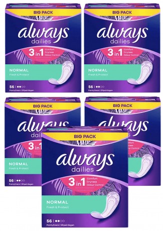 always Slipeinlage Fresh&Protect Normal BigPack 56 St, Прокладки Ежедневные Normal 56 штук, 5 упаковок (280 штук)