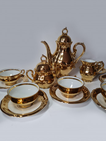Moschendorf Retsch Wunsiedel Фарфоровый сервиз для чая с обильной позолотой "Золото", на 6 персон, Германия, 1960-70гг.