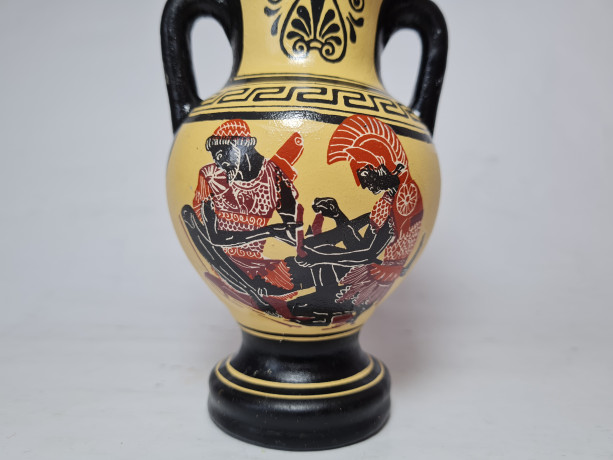 Ваза для цветов в греческом стиле с двумя ручками в желто-красно-черных тонах "Прометей", 13 x 8,5 см, Греция, 1960-70гг.
