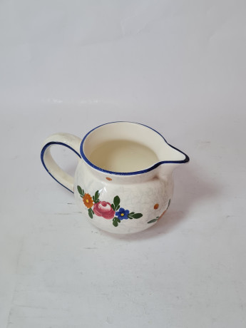 Кувшин винтажный Schramberg с ярким цветочным декором и синим кантом, керамика, Германия, 1950-60гг.