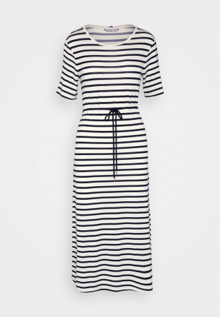 Tommy Hilfiger STRIPE MIDI Jersey dress white/desert sky ПОЛОСКА МИДИ Платье из джерси белое/пустынное небо