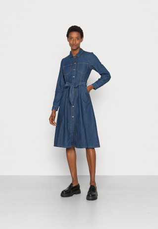 Tommy Hilfiger FIT FLARE DRESS MIDI MADY Denim dress dark blue denim ПЛАТЬЕ МИДИ MADY FIT FLARE Джинсовое платье темно-синий деним