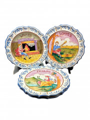 Тарелки декоративные винтажные Bassano / Коллекция &quot;Времена года&quot;, 4 шт., керамика, 24.5 см, Италия, 1960-70гг.