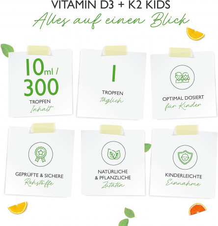 Vit4ever Kids, Витамин D3 + K2 для детей, капли 500 МЕ D3 и 25 мкг K2 MK7, витамин D3 детям для иммунитета и костей, с MCT маслом, 10 мл, 300 капель