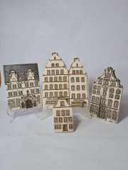 Travemunder Keramikwerkstatt Набор керамических панно &quot;Фасады Любека&quot; в бело-коричневых тонах,  4 шт, 22,5 x 17 см, 17 x 12 см, 18 x 10 см, 11 x 6 см, Германия, 1960-70гг.