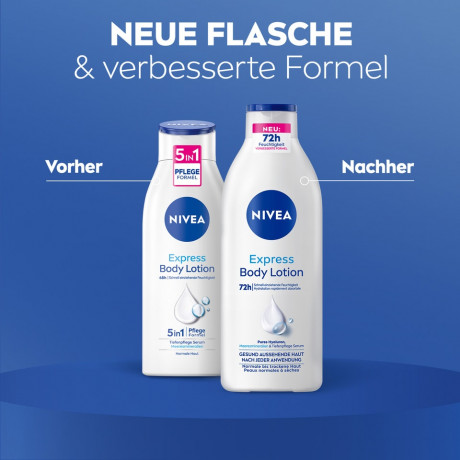 NIVEA Express Body Lotion, 400 ml, Нивеа Лосьон для тела, гиалуроновая кислота и морские минералы, 72ч увлажнение, быстрое впитывание, 400 мл
