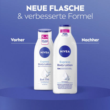 NIVEA Express Body Lotion, 400 ml, Нивеа Лосьон для тела, гиалуроновая кислота и морские минералы, 72ч увлажнение, быстрое впитывание, 400 мл