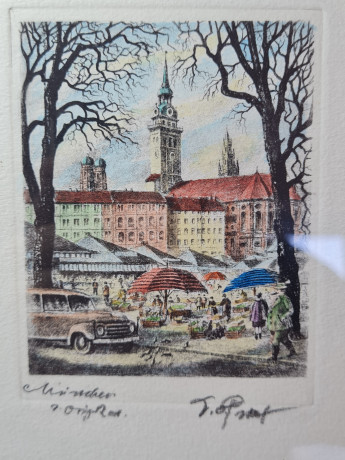 Картина в деревянной раме винтажная "Галерея Отто", 19 x 14,5 x 1,5 см, Германия, 1970-80гг.