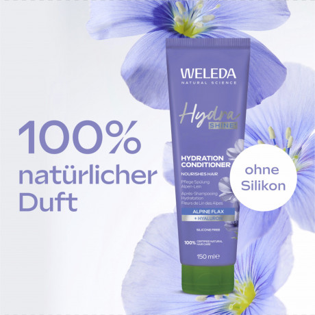 WELEDA HydraShine Pflege-Spuelung Alpen-Lein, 150 ml, Кондиционер HydraShine с альпийским льном для мягкости, блеска и лёгкого расчёсывания волос, 150 мл