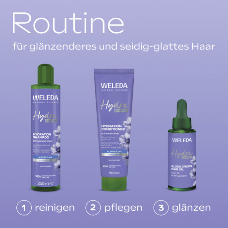 WELEDA HydraShine Pflege-Spuelung Alpen-Lein, 150 ml, Кондиционер HydraShine с альпийским льном для мягкости, блеска и лёгкого расчёсывания волос, 150 мл
