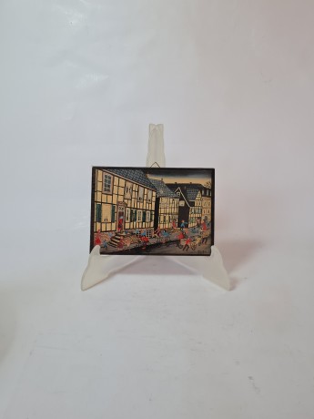 RL74 Картина в деревянной раме "Городская улица", 15,5см х 11см, Германия, 1970-80гг.