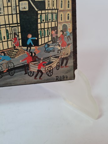 RL74 Картина в деревянной раме "Городская улица", 15,5см х 11см, Германия, 1970-80гг.