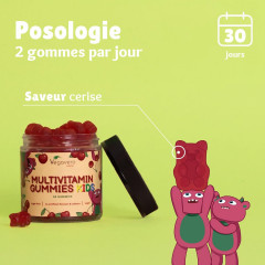 Vegavero Junior Multivitamin Gummies Kids, Детские мультивитамины, 17 витаминов и минералов, витамины C, D3, B12, цинк, без сахара, вкус вишни, 60 шт