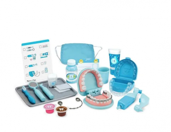 Melissa & Doug Super Smile Dentist Playset, 26 Pieces, Игровой набор стоматолог для детей от 3 лет США, 26 предметов, набор зубного врача с инструментами для ролевой игры и развития моторики, разноцветный