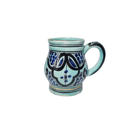 Винтажная кофейная чашка, светло-бирюзовый фарфор с темно-синим декором, ручная роспись, 11 x 12см, Германия, 1960-70гг.