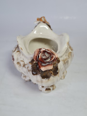 Ваза декоративная винтажная с оранжево-красным цветочным декором, ручная роспись, 17,5 x 11,5 x 10,5 см, Германия, 1960-70гг.