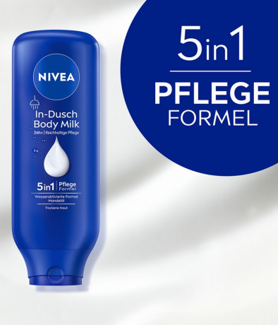 NIVEA In-Dusch Body Milk, 400 ml, Нивеа Молочко для тела в душе, миндальное масло, 24ч увлажнение, 5 в 1, 400 мл