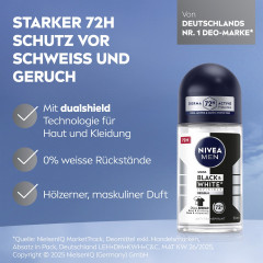 NIVEA MEN Black &amp; White Invisible Original Anti-Transpirant Roll-On, 50 ml, Нивеа Мужской антиперспирант ролик, невидимый, защита одежды от пятен, 72ч защита, 50 мл