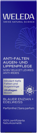 WELEDA Anti-Falten Augen & Lippenpflege, 10 ml, Крем против морщин для области глаз и контура губ с синей горечавкой и эдельвейсом, без отдушки, 10 мл