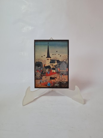 RL76 Картина в деревянной раме "Во дворе", 15,5см х 11см, Германия, 1970-80гг.