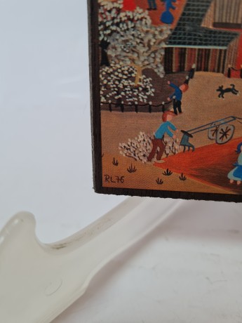 RL76 Картина в деревянной раме "Во дворе", 15,5см х 11см, Германия, 1970-80гг.