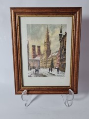 German Graphic Картина в раме Мюнхен, холст, масло, 21см x 16см x 2см, 1960г., Германия