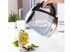 Domo Wasserkocher, 1.2 l, 2200 W, Glas LED Beleuchtung 360&deg; Edelstahlsockel, leise elektrisch ohne Kabel  Чайник Domo, 1,2 л, 2200 Вт, стеклянное светодиодное освещение, основание из нержавеющей стали на 360&deg;, бесшумный электрический без кабеля