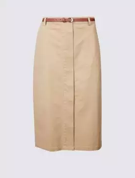 Marks & Spencer Юбка классическая c поясом, midi расклешённая, с высоким содержанием хлопка, 1 шт.