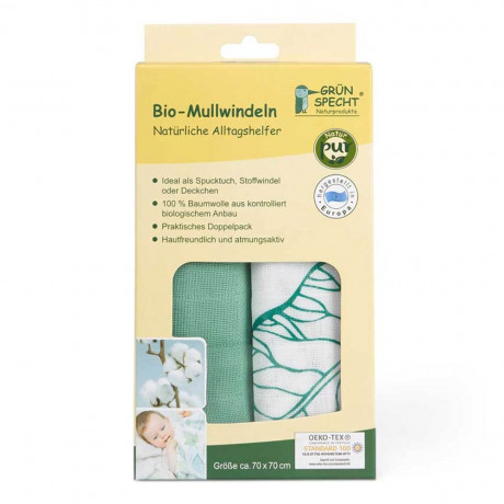 Grunspecht Naturprodukte 2 Mullwindeln 70x70cm Blatter  2 муслиновых подгузника 70х70см листья