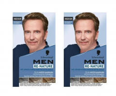 Schwarzkopf Men Re-Nature Medium, 2st,  Краска от седины для мужчин  постепенное восстановление цвета волос, средне-русый, 2шт