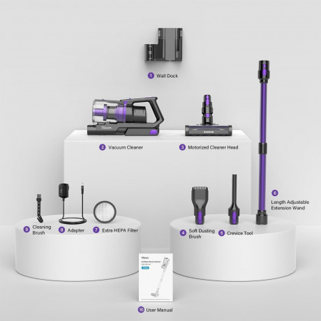 Tikom Tikom Akku-Hand-und Stielstaubsauger, 450,00 W, Beutellos, 450W 33000pa Saugkraft, 50Mins Max 6 in 1 Staubsauger Kabellos 2200mAh Беспроводной ручной пылесос Tikom, 450,00 Вт, без мешка, мощность всасывания 450 Вт, 33000 Па, максимум 50 минут. Пыле
