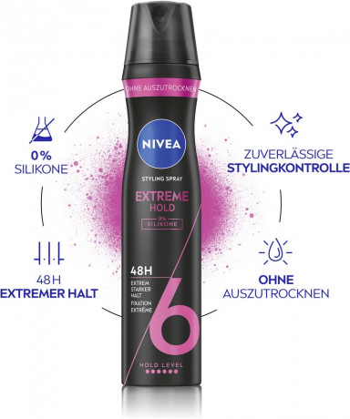 NIVEA Extremer Halt Haarspray, 250 ml, Нивеа Лак для волос, пантенол и витамин B3, экстремально сильная фиксация до 48ч, 250 мл