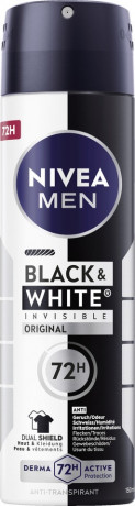 NIVEA MEN Black & White Invisible Original Anti-Transpirant Spray, 150 ml, Нивеа Мужской антиперспирант спрей, невидимый, защита одежды от пятен, 72ч защита, 150 мл