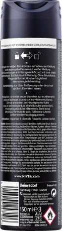 NIVEA MEN Black & White Invisible Original Anti-Transpirant Spray, 150 ml, Нивеа Мужской антиперспирант спрей, невидимый, защита одежды от пятен, 72ч защита, 150 мл