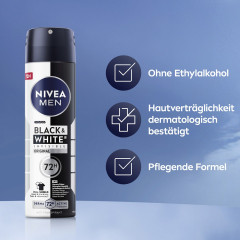 NIVEA MEN Black &amp; White Invisible Original Anti-Transpirant Spray, 150 ml, Нивеа Мужской антиперспирант спрей, невидимый, защита одежды от пятен, 72ч защита, 150 мл