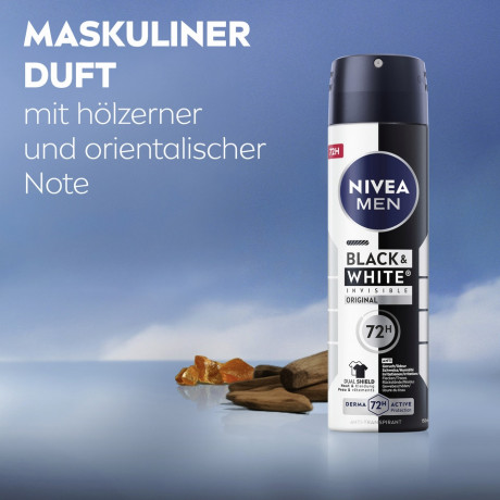 NIVEA MEN Black & White Invisible Original Anti-Transpirant Spray, 150 ml, Нивеа Мужской антиперспирант спрей, невидимый, защита одежды от пятен, 72ч защита, 150 мл