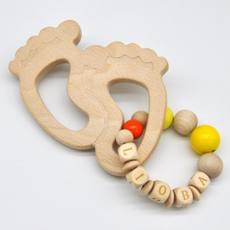 glucksWunder Holz Greifling Beissring Babyfusschen Buche personalisiert mit Name in Geschenkverpackung Деревянное кольцо для прорезывания зубов детские ножки бук персонализированное с именем в подарочной коробке