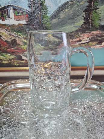 Немецкая пивная кружка Im Stil Rastal, стекло, 1 л, 20 х 16 см, Германия, 1970-80гг.